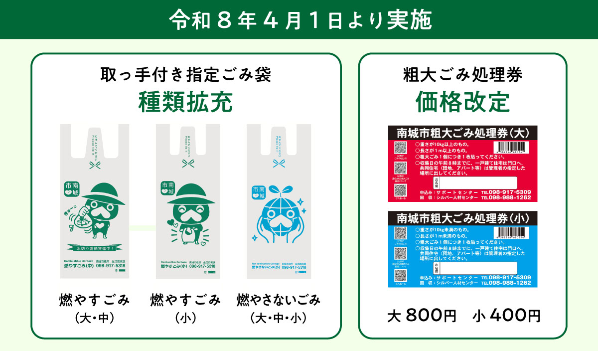 ごみ袋の種類拡充と粗大ごみ処理券の価格改定
