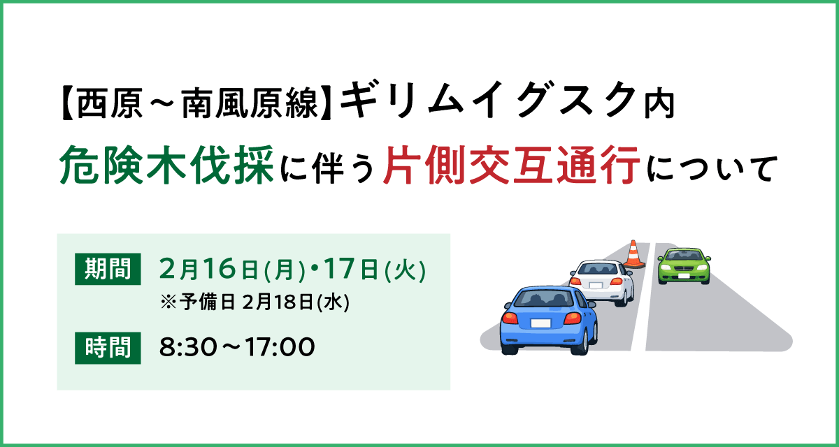 ギリムイグスク危険木伐採に伴う片側交互通行