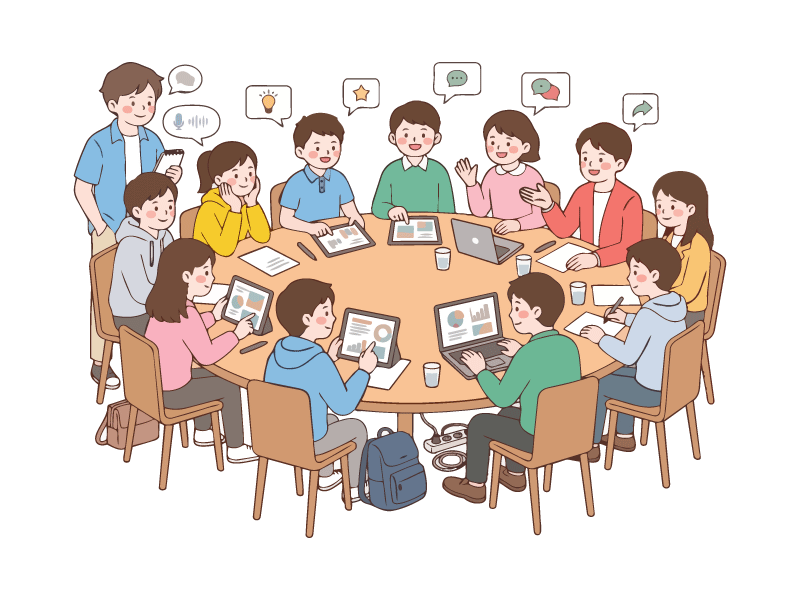 会議をしている子どもたちのイラスト