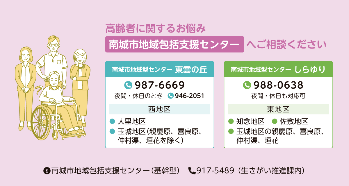 高齢者に関するお悩み  南城市地域包括支援センターへご相談ください