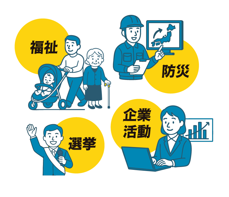 福祉、防災、選挙、企業活動