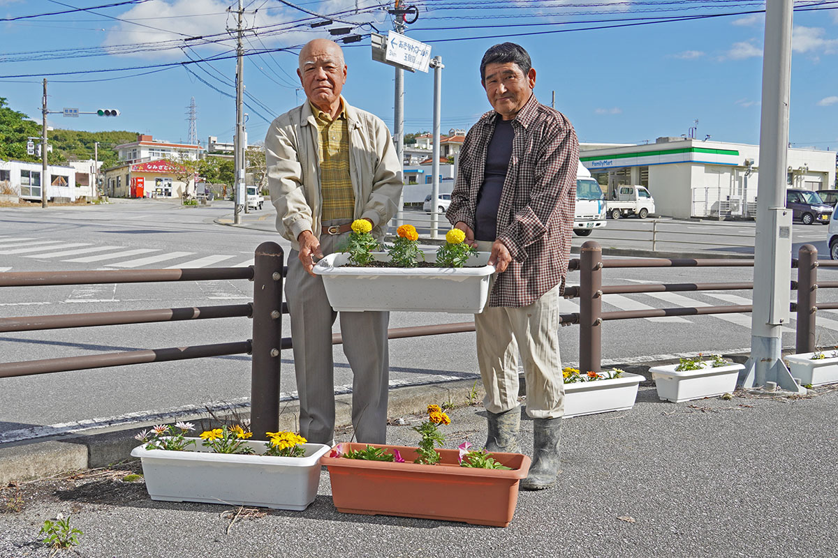 地域を花で彩る。目取真区で花植えボランティア活動（2021/12/03）