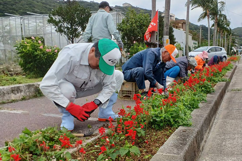 新年へ向けて国道331号を彩る。さしき健走会が植樹帯を手入れ（2022/12/24）