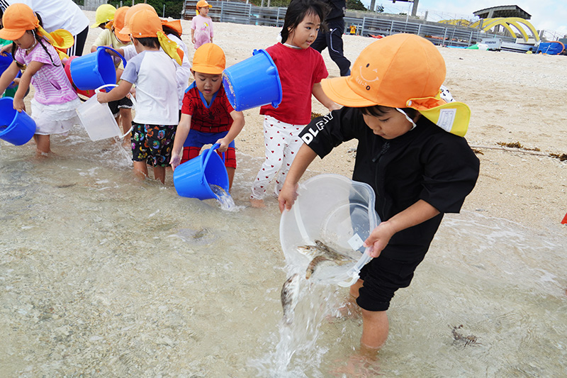 「大きくなってね」あざまサンサンビーチで園児が稚魚を放流（2024/11/25）