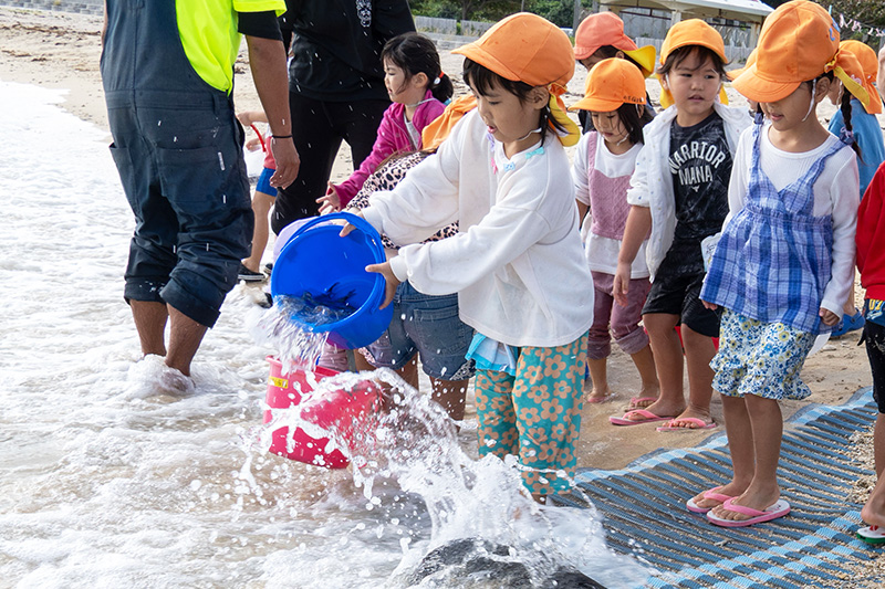 あざまサンサンビーチで園児が稚魚を放流 （2025/12/10）
